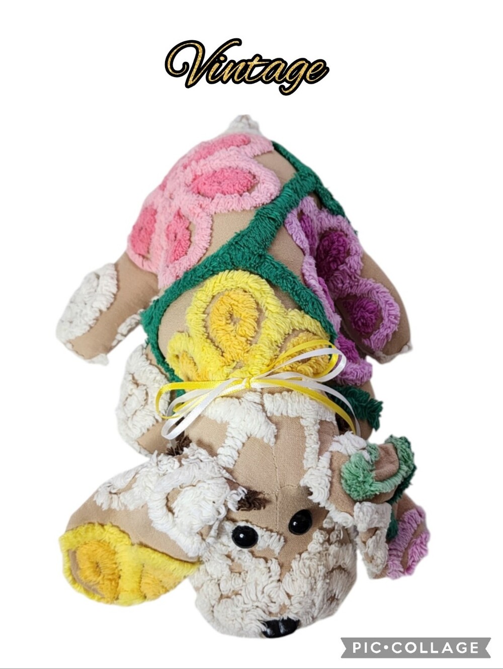 Vintage Chenille plush DOG blanket fabric handmade colorful nwot's